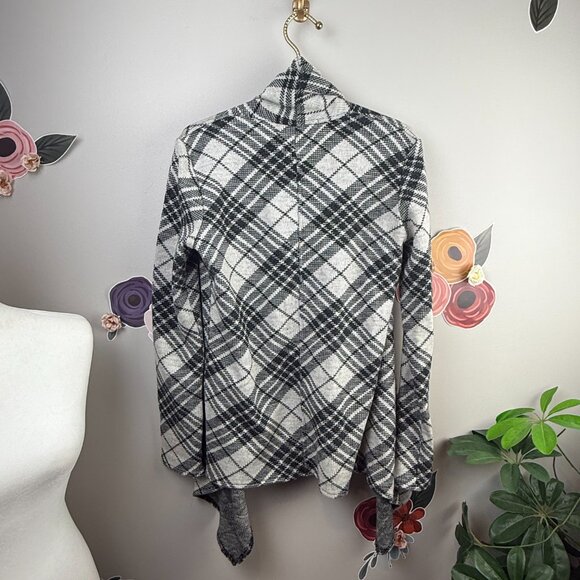 BB Dakota Grey Plaid Drape Long Sleeve Cardigan - Size - Small - Picture 4 of 5